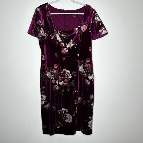 NWT Ignite Evenings Floral Velvet Mini Dress Dress Plum Wedding Guest Size 14 - Picture 1 of 14